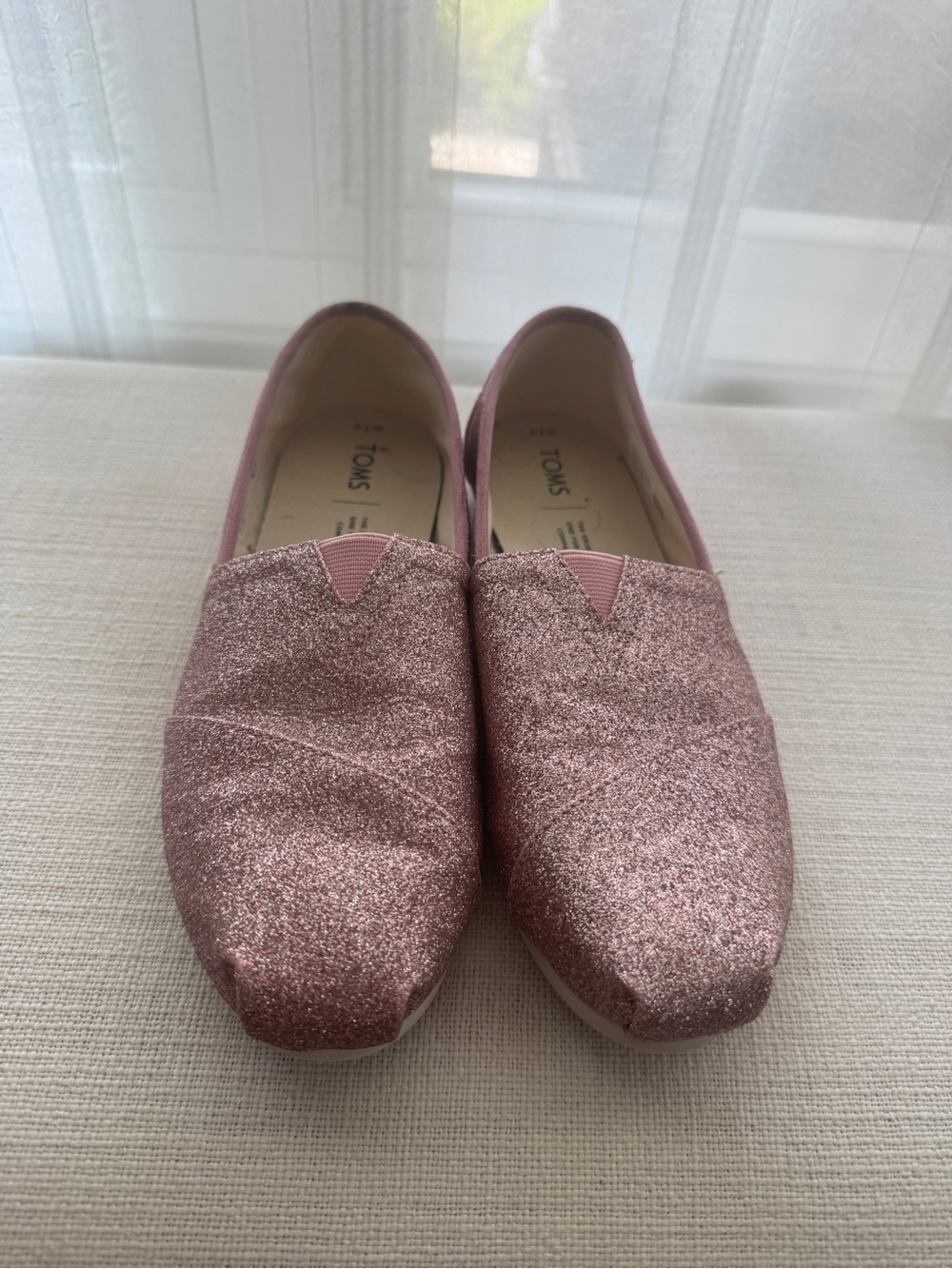 Toms Rose Gold Glitter Slip-On Flats